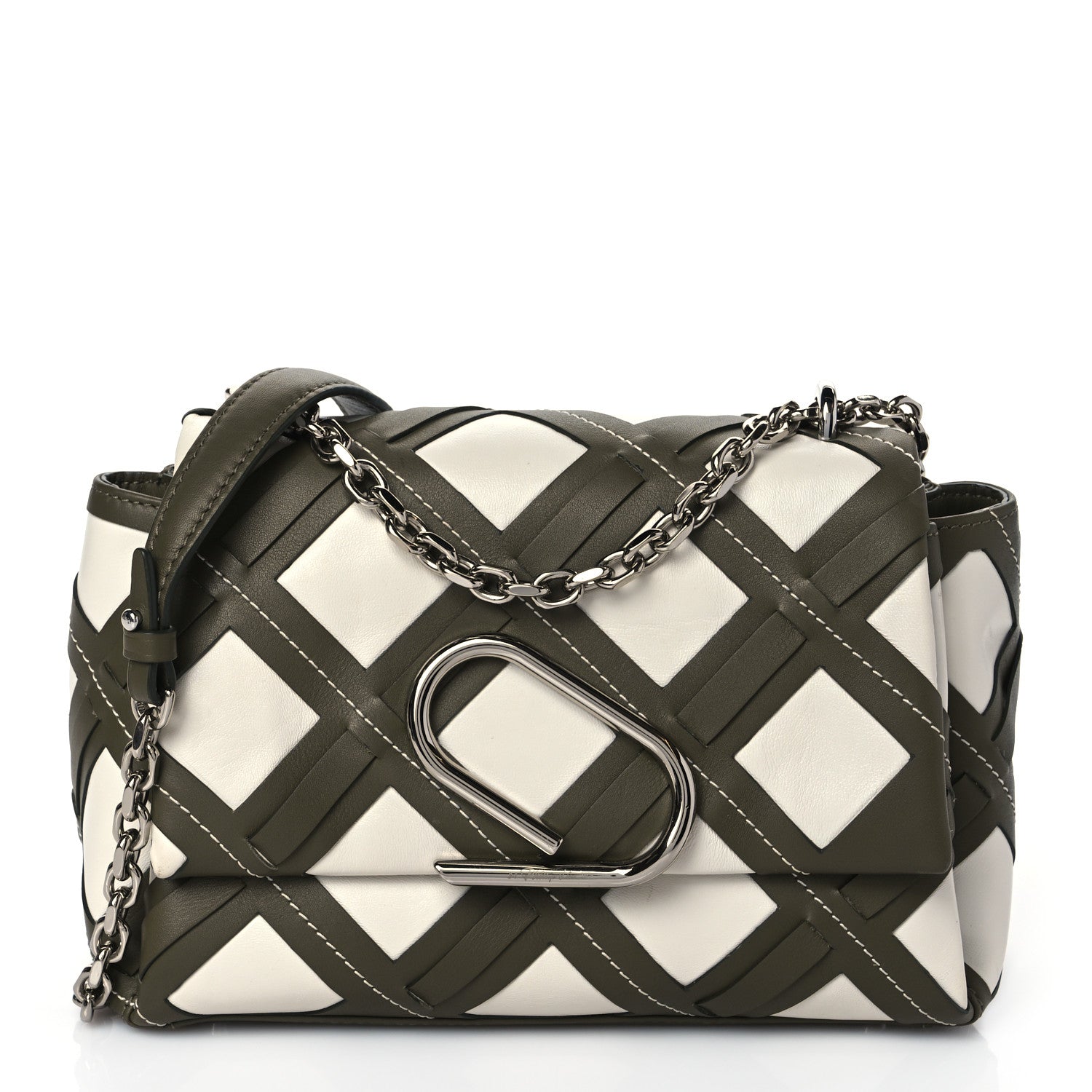 3.1 Phillip Lim Calfskin Cutout Alix Flap Shoulder Bag Military Green White 1 of 8