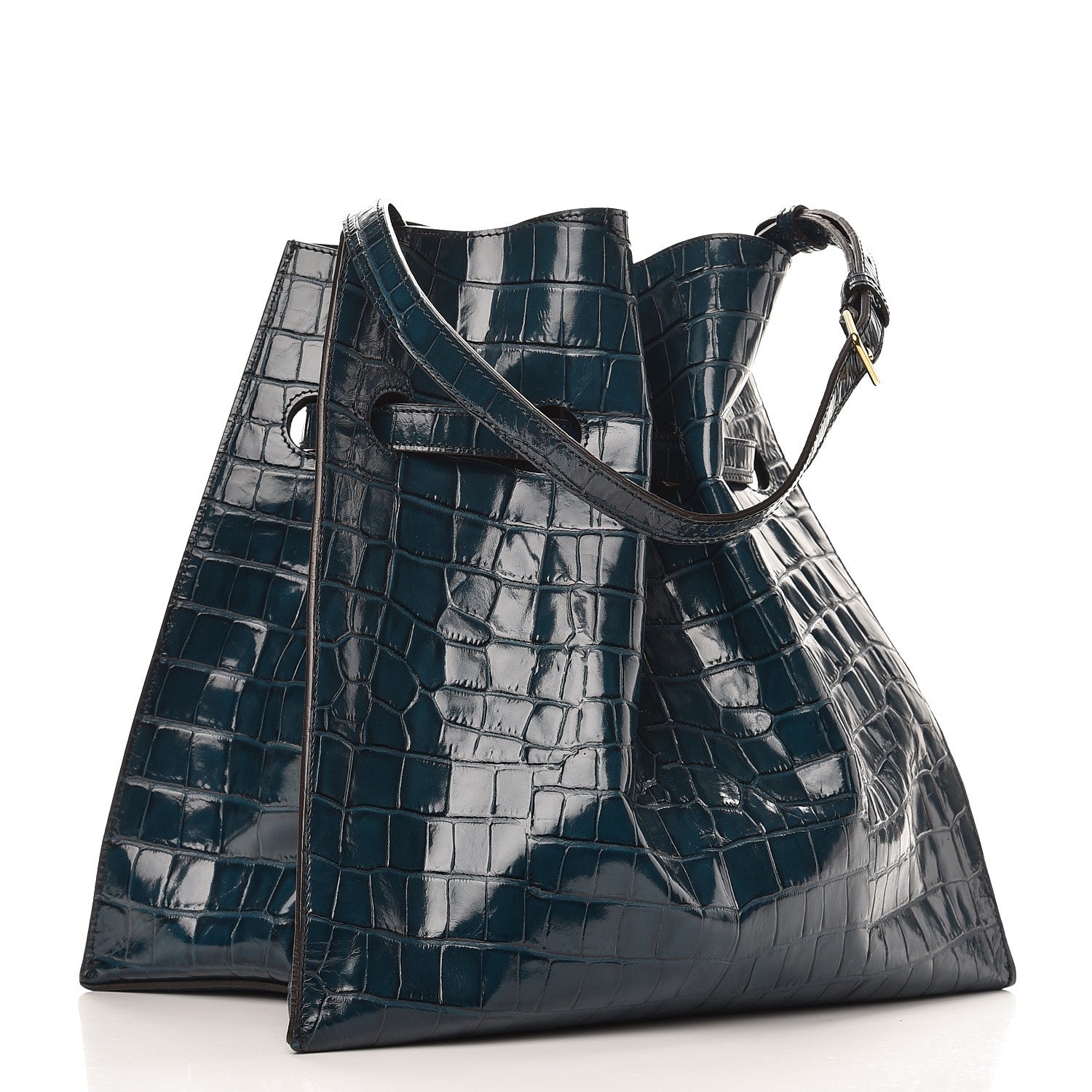 Mulberry Calfskin Crocodile Embossed Tyndale Bucket Bag Navy 3 of 7