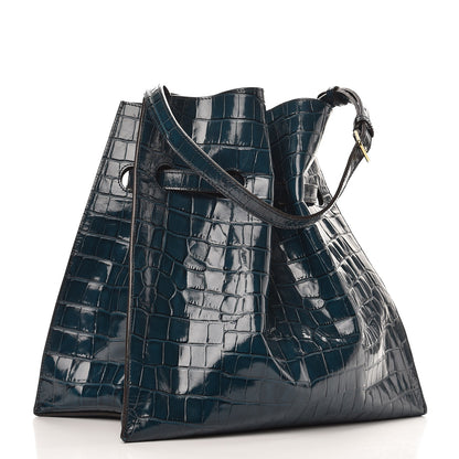Mulberry Calfskin Crocodile Embossed Tyndale Bucket Bag Navy 3 of 7