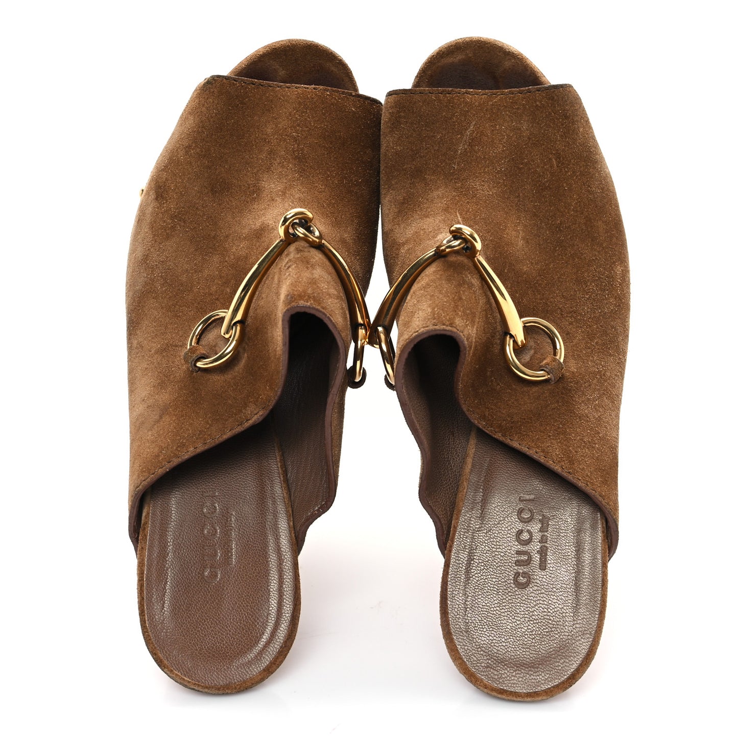 Suede Horsebit Clog Slide Sandals 37.5 Brown