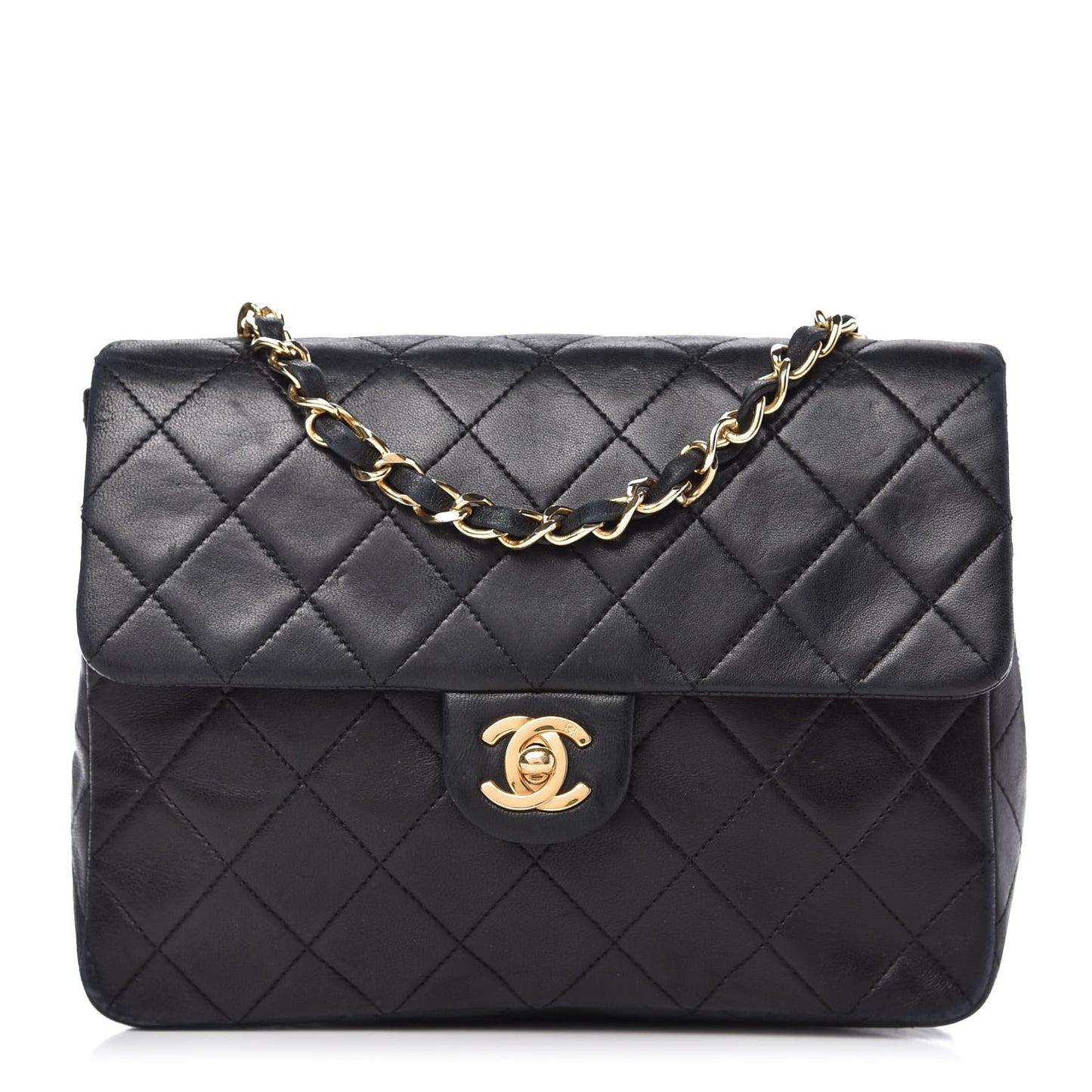 Lambskin Quilted Mini Square Flap Black