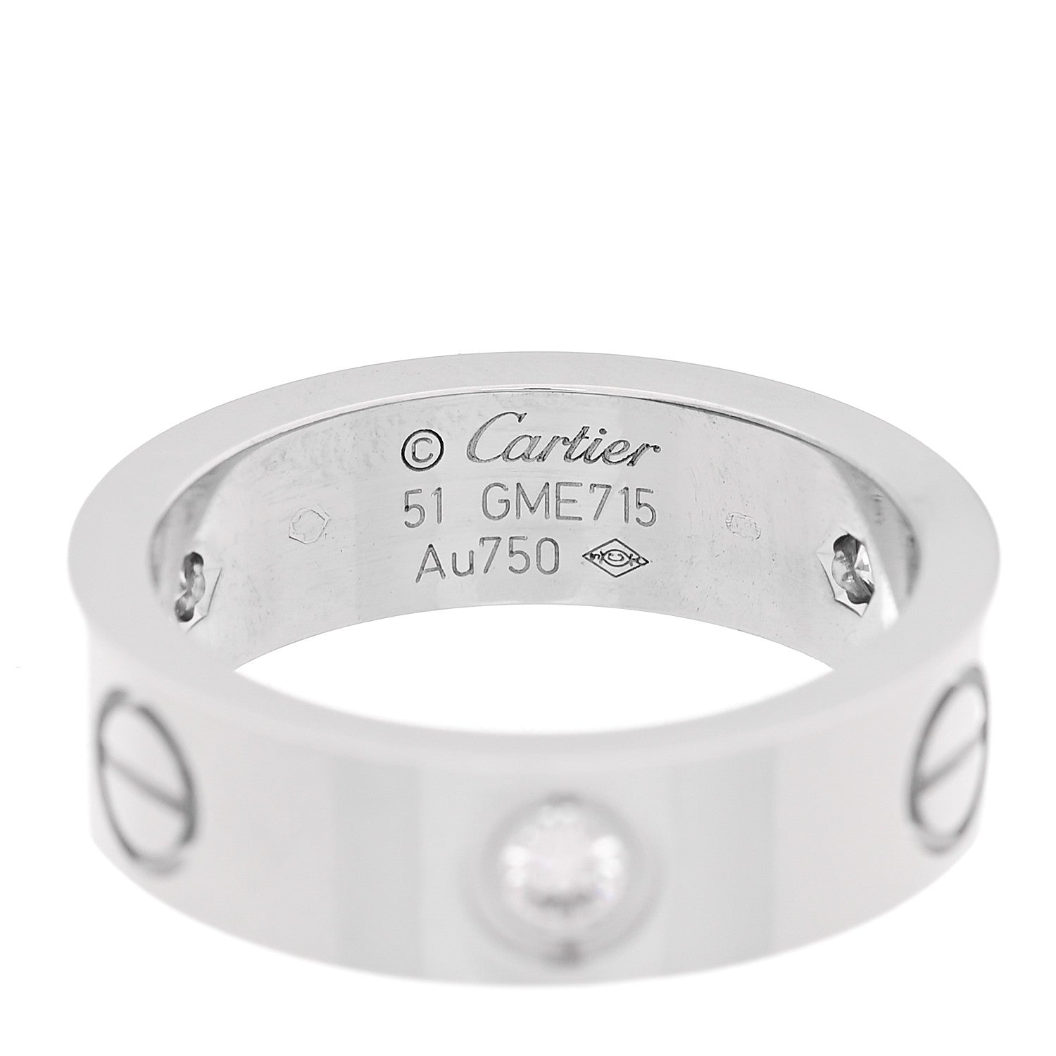 Cartier 18K White Gold 3 Diamond 5.5mm LOVE Ring 51 5.75 4 of 4