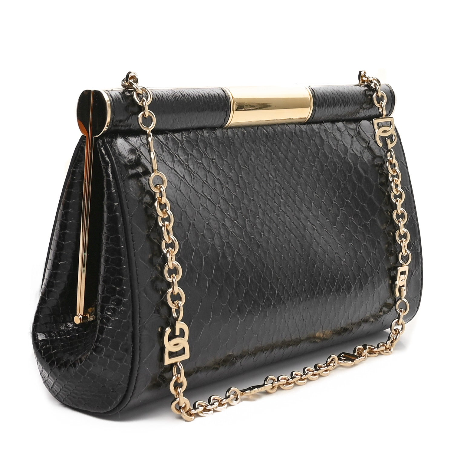 Dolce & Gabbana Snakeskin Medium Marlene Chain Clutch Black 2 of 9