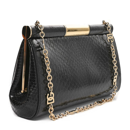 Dolce & Gabbana Snakeskin Medium Marlene Chain Clutch Black 2 of 9