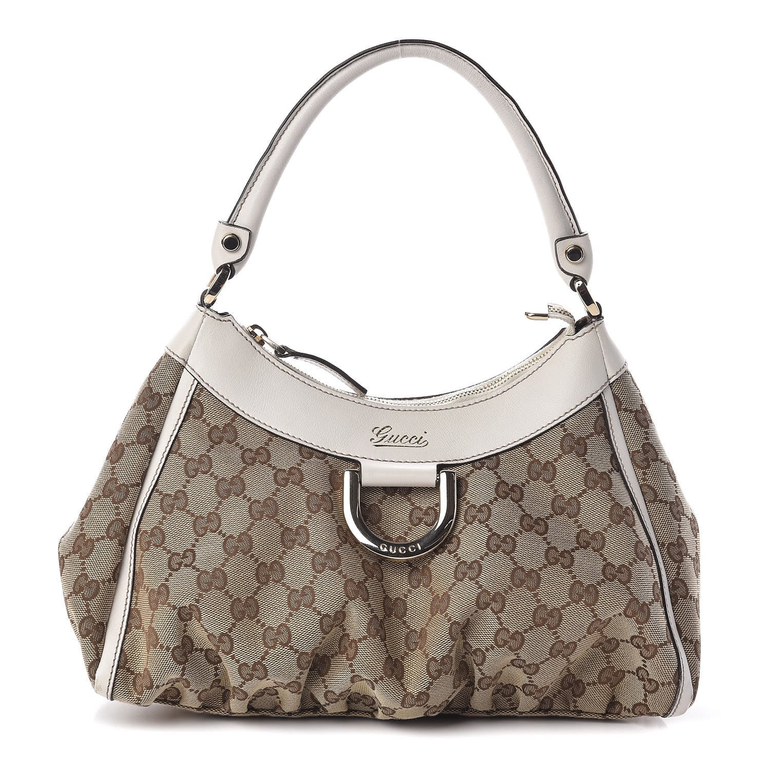Gucci Monogram Medium D Gold Ring Hobo White 1 of 14