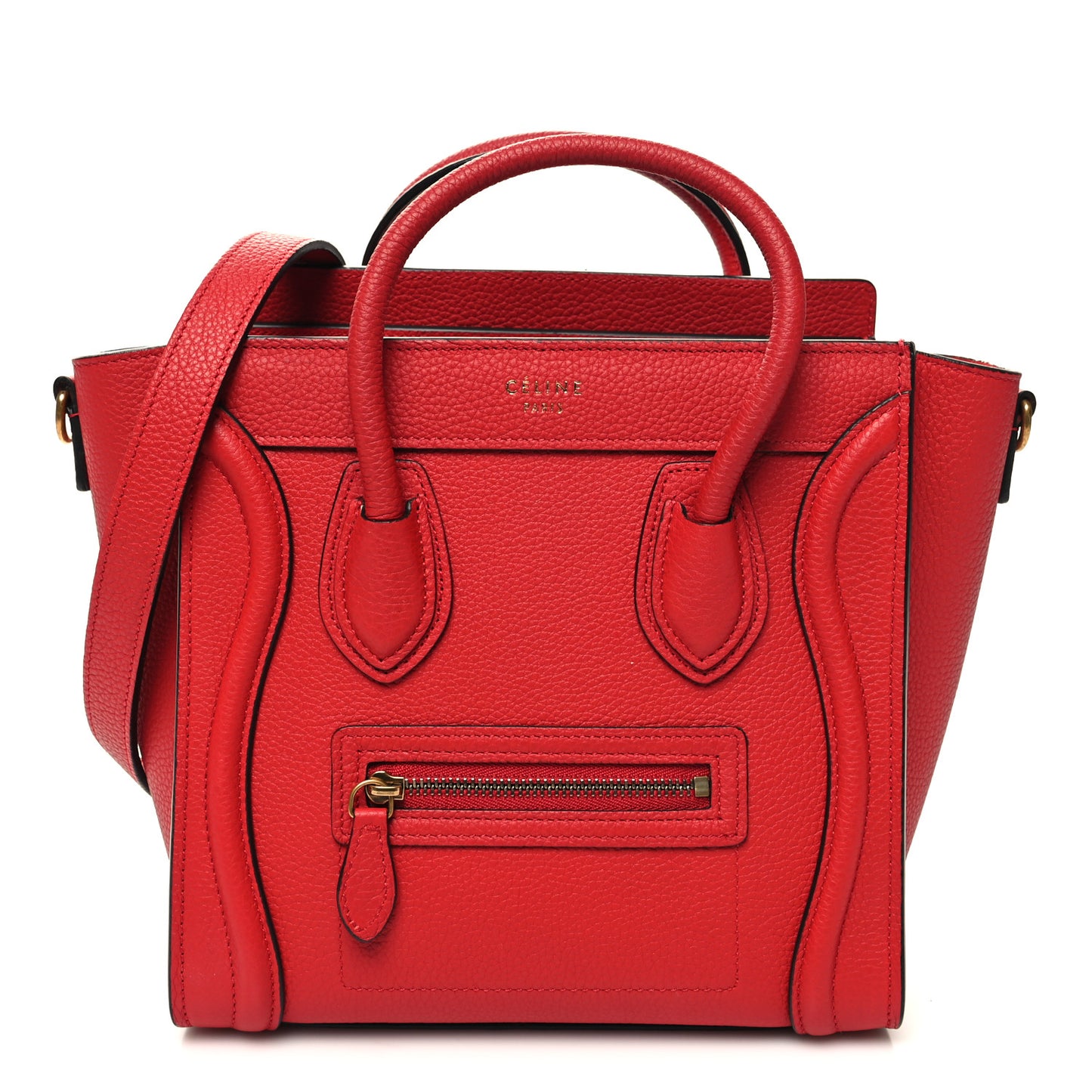 Drummed Calfskin Nano Luggage Vermillion
