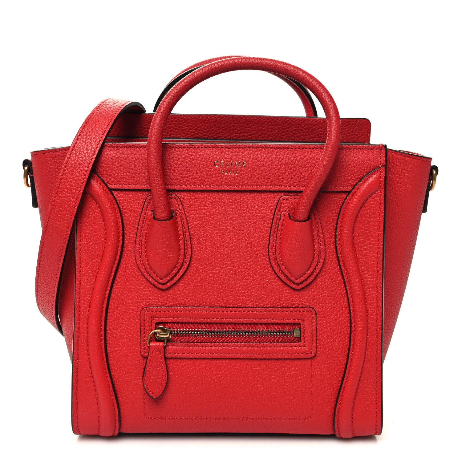 Celine Drummed Calfskin Nano Luggage Vermillion 1 of 10