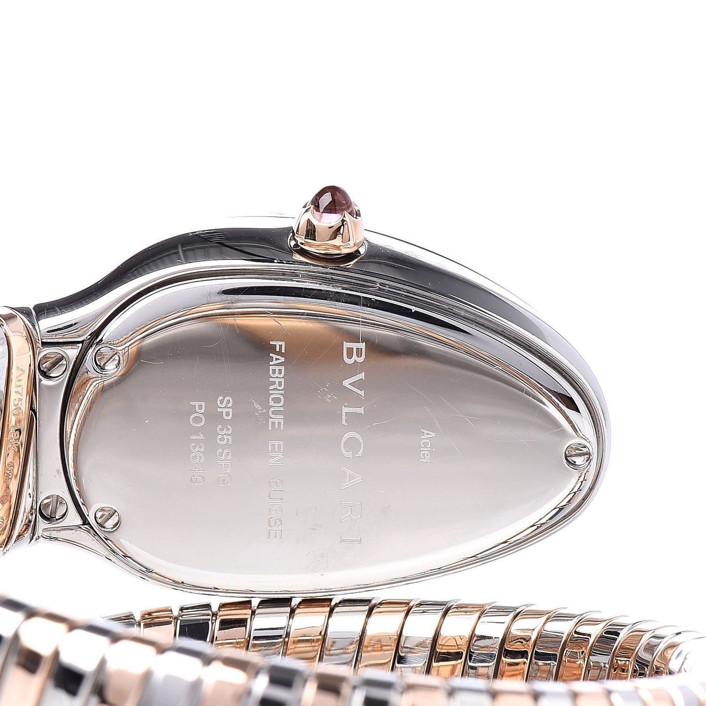 Stainless Steel 18K Rose Gold Diamond Bezel 35mm Serpenti Tubogas Quartz Watch Purple