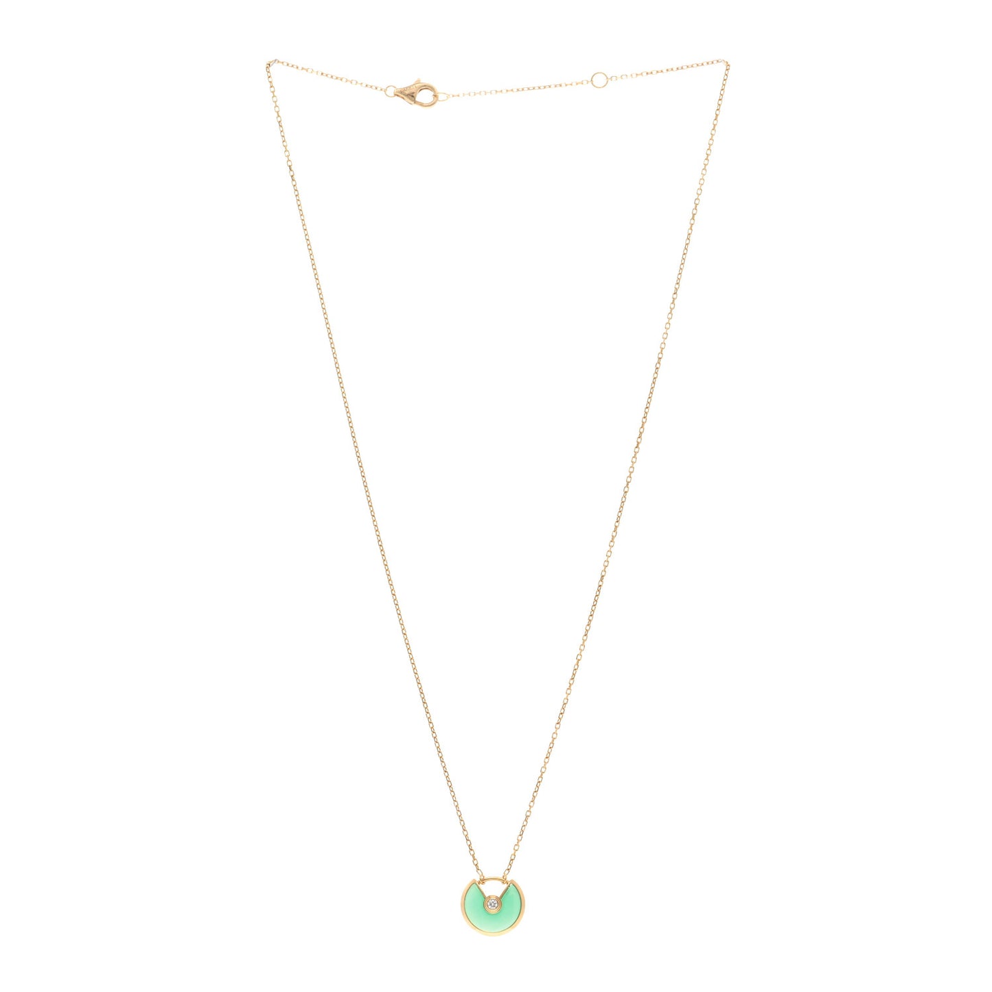 18K Yellow Gold Diamond Chrysoprase XS Amulette de Cartier Pendant Necklace