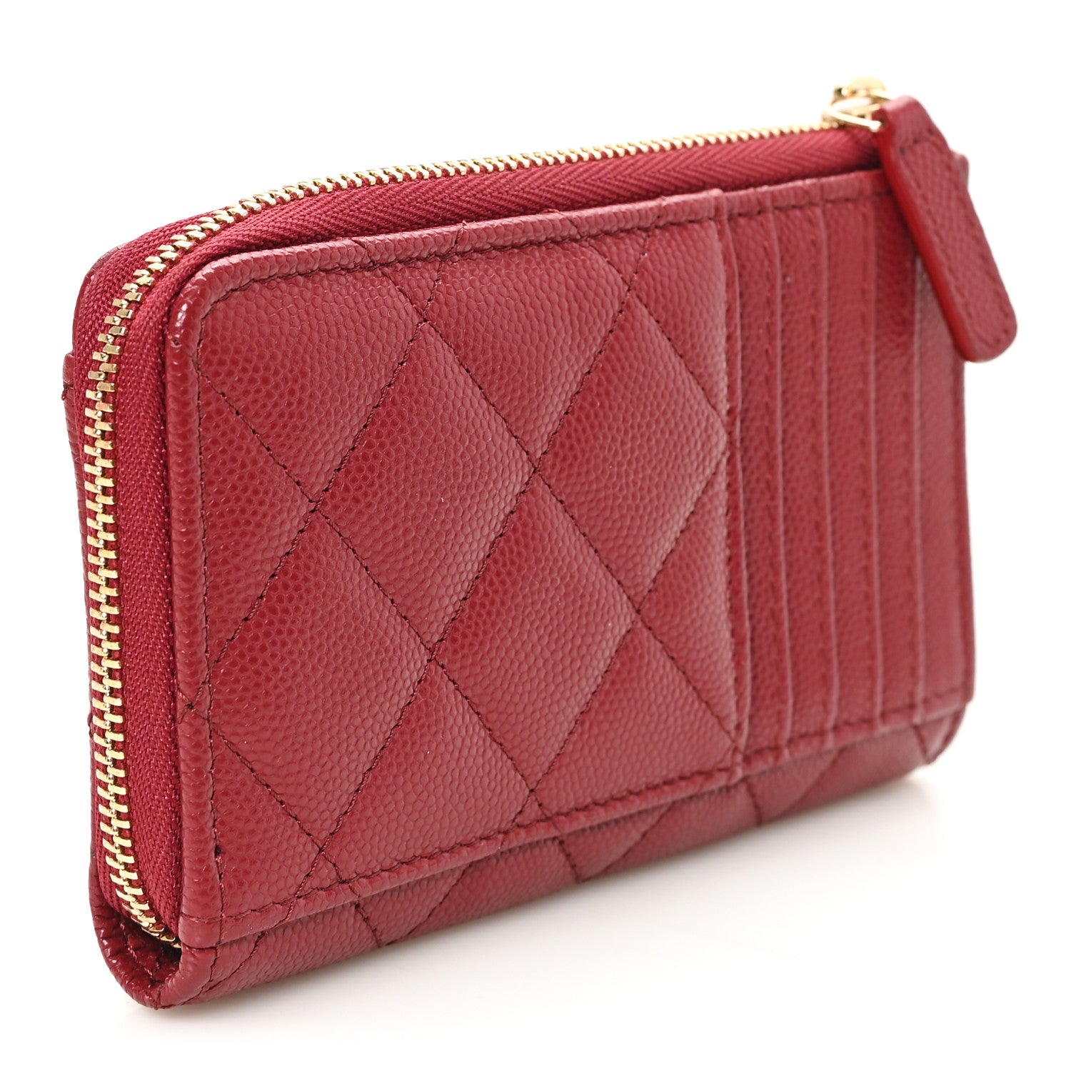 Chanel Caviar Quilted Crystal CC Zip Around Card Holder Red 3 of 7
