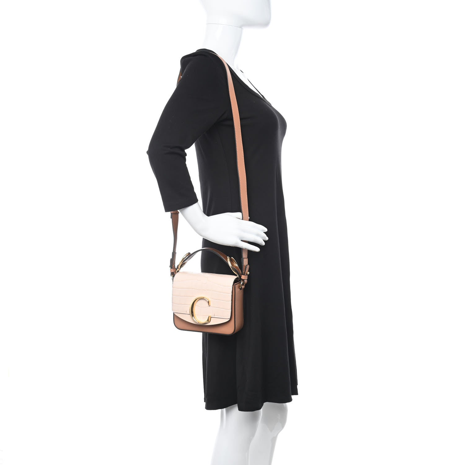 Chloe Calfskin Crocodile Embossed Mini C Double Carry Cement Pink 2 of 10