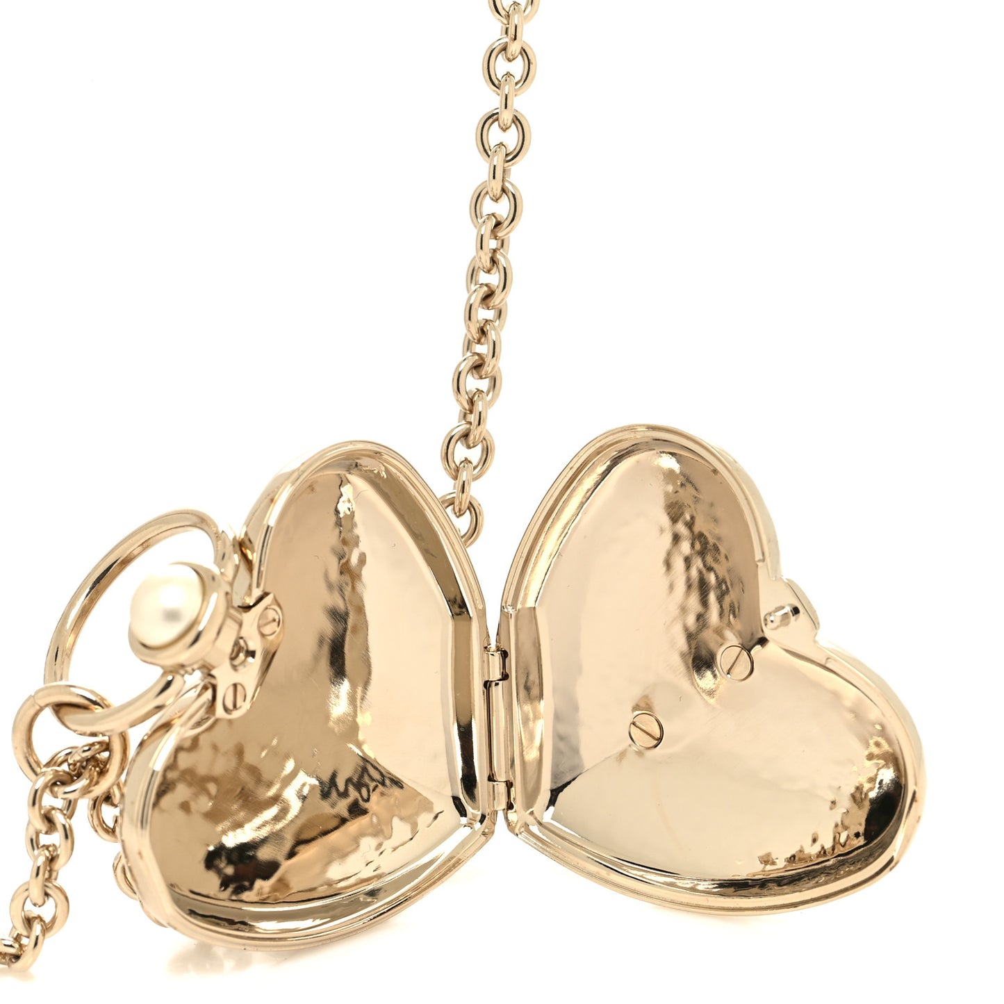 Metal CC Heart Locket Necklace Gold