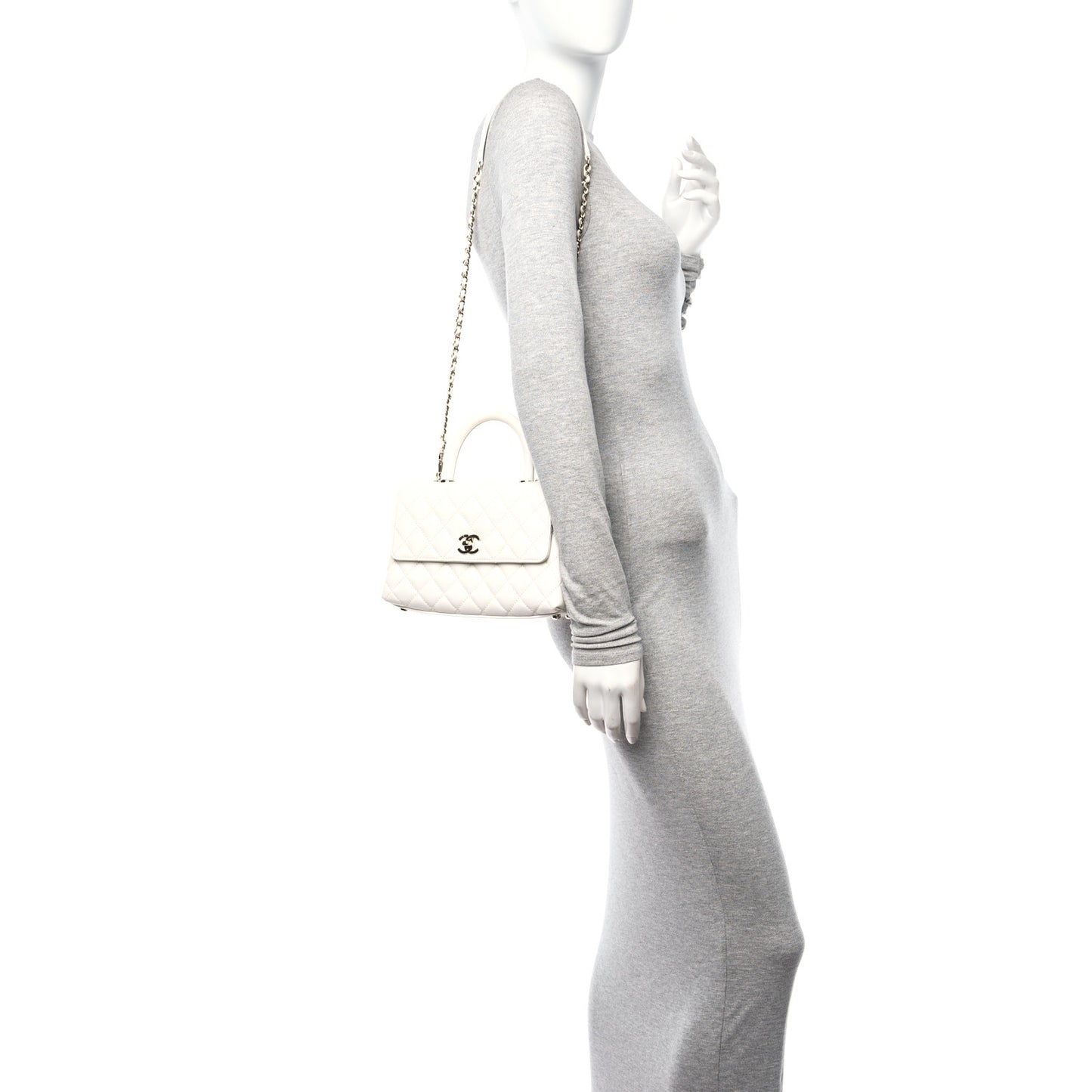 Caviar Quilted Mini Coco Handle Flap White