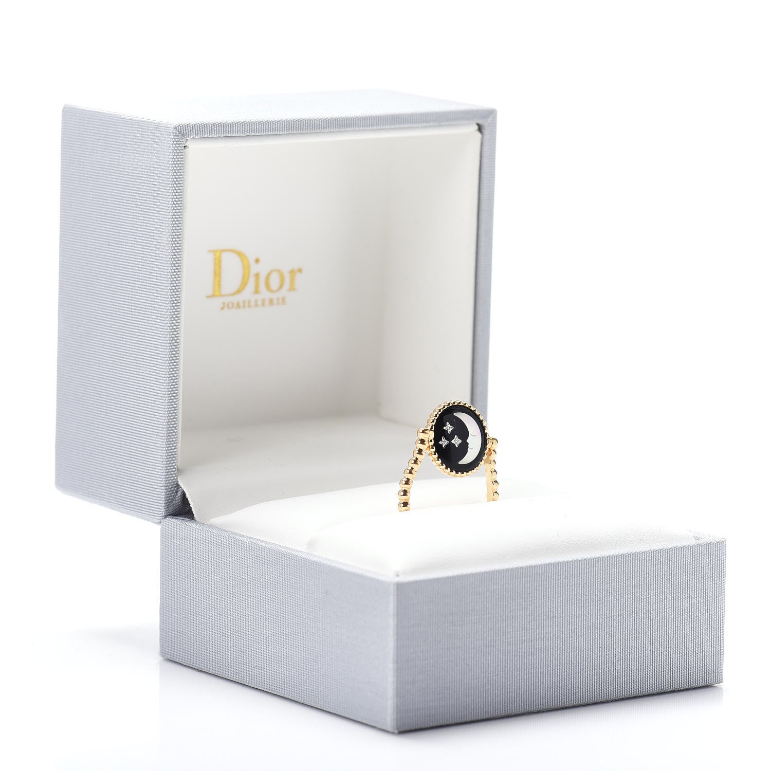 Christian Dior 18K Yellow White Gold Diamond Black Onyx Mother of Pearl Rose Celeste Ring 52 6 7 of 7