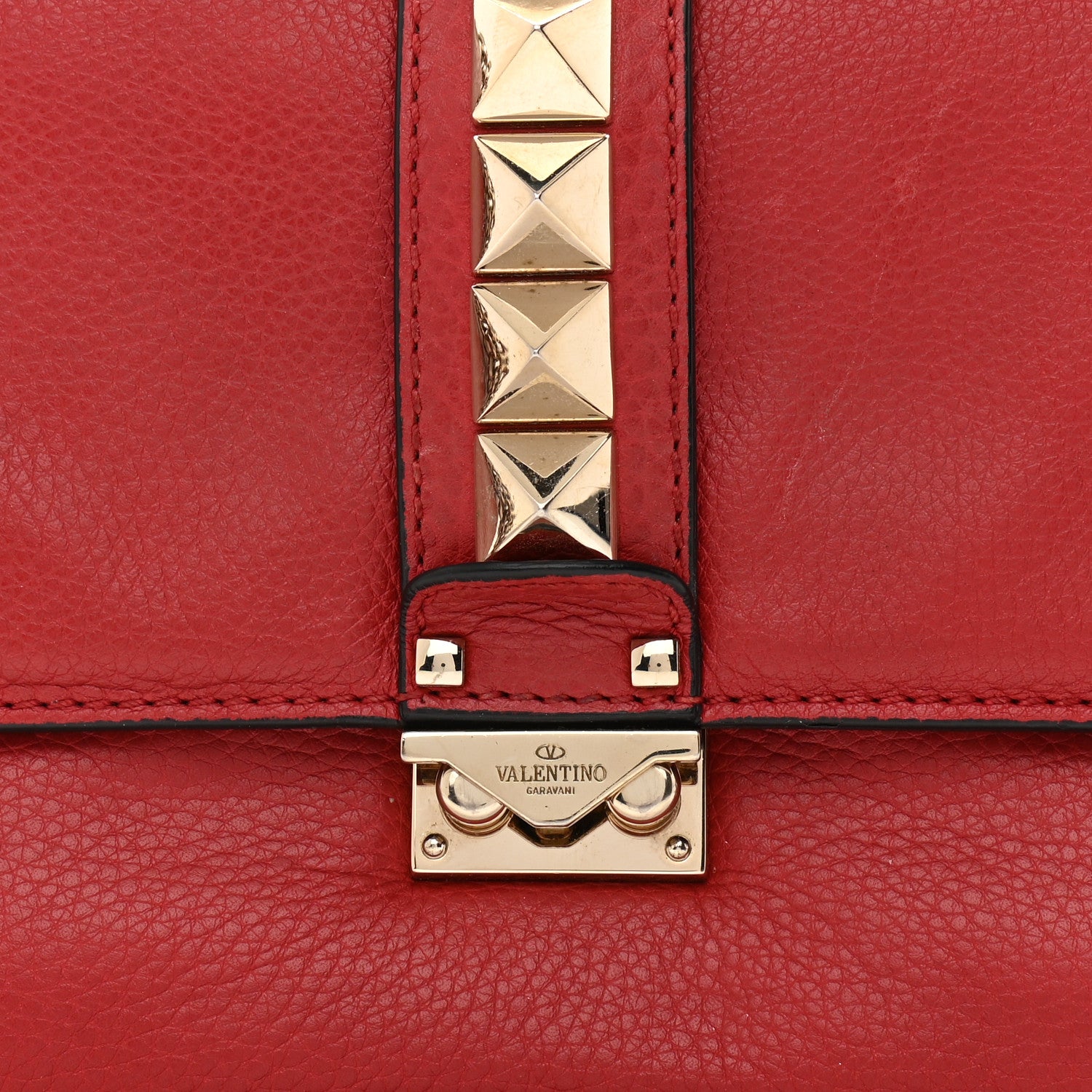 Valentino Garavani Pebbled Calfskin Medium Glam Lock Rockstud Flap Red 7 of 14