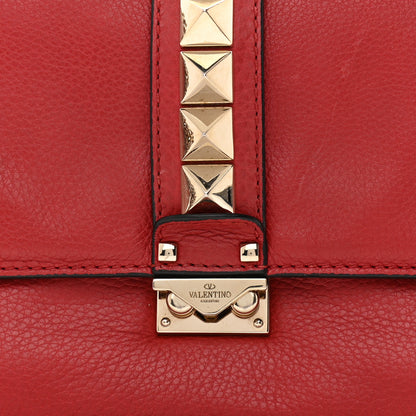 Valentino Garavani Pebbled Calfskin Medium Glam Lock Rockstud Flap Red 7 of 14