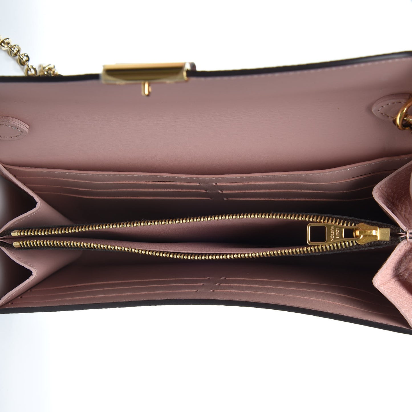 Damier Ebene Croisette Chain Wallet Rose Ballerine