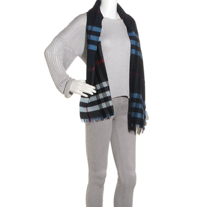 Burberry Wool Reversible Color Check Scarf Blue Stone 2 of 5