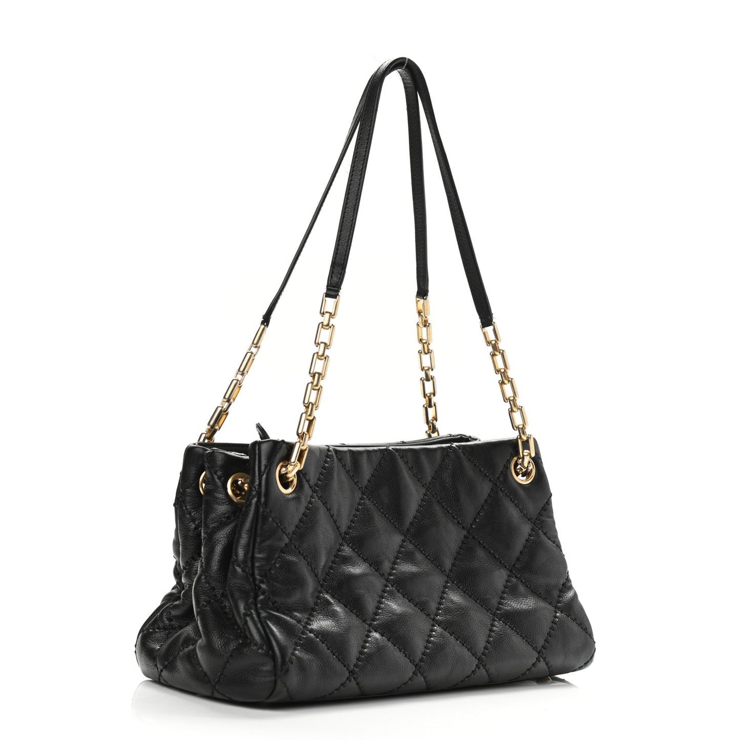 Calfskin Stitched Small Retro Chain Tote Black