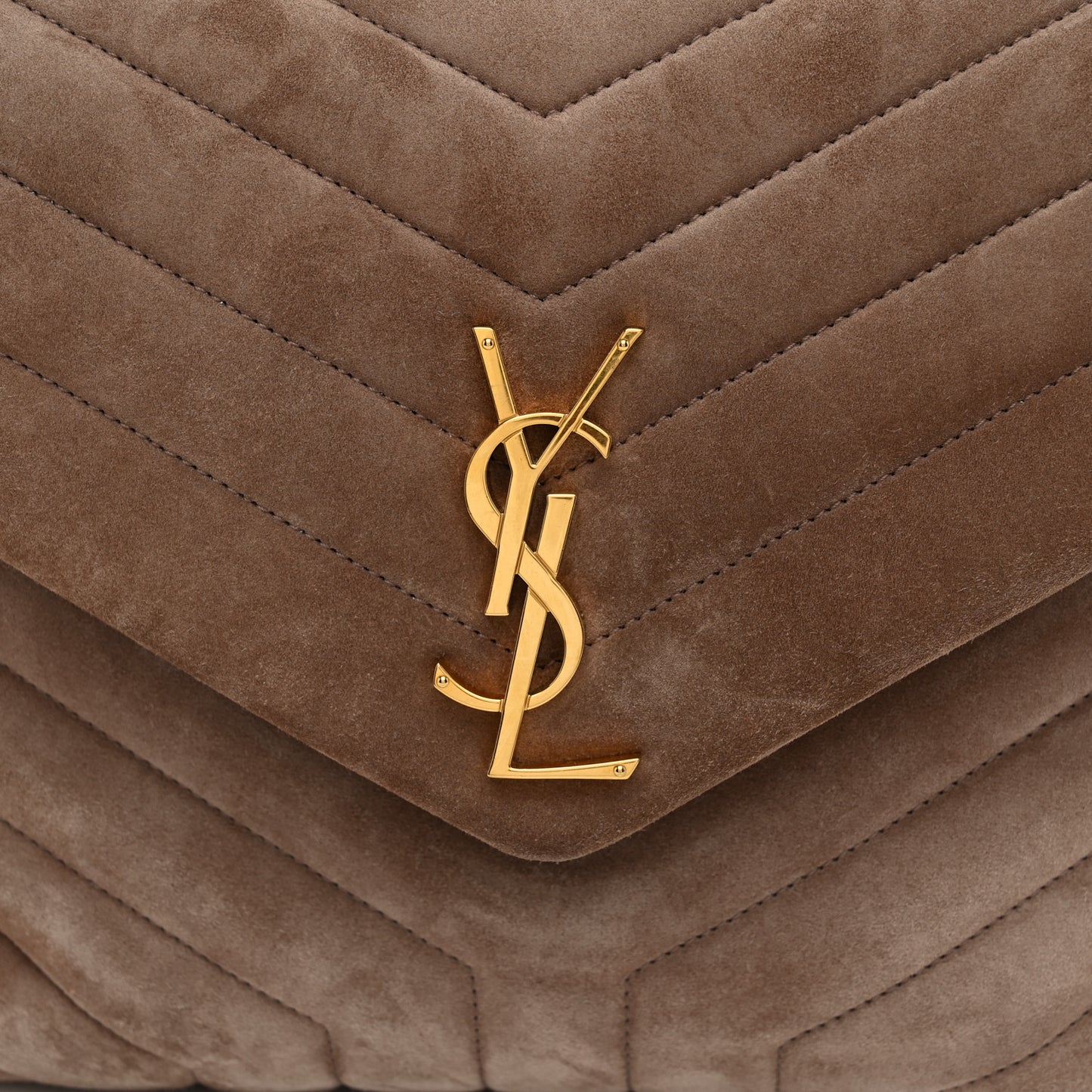 Suede Y Quilted Monogram Medium Loulou Chain Satchel Taupe