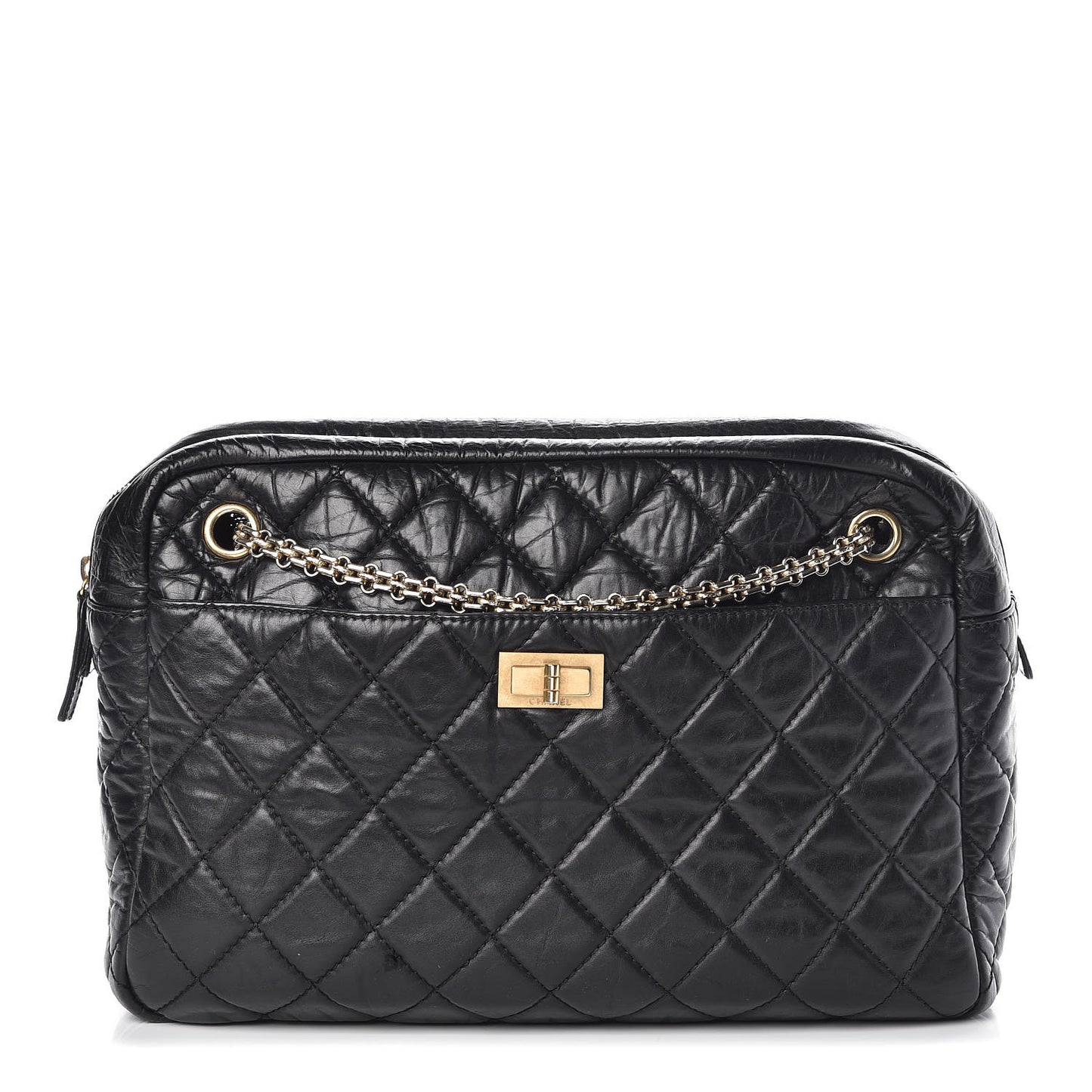 Aged Calfskin Quilted Large Reissue Camera Case Black