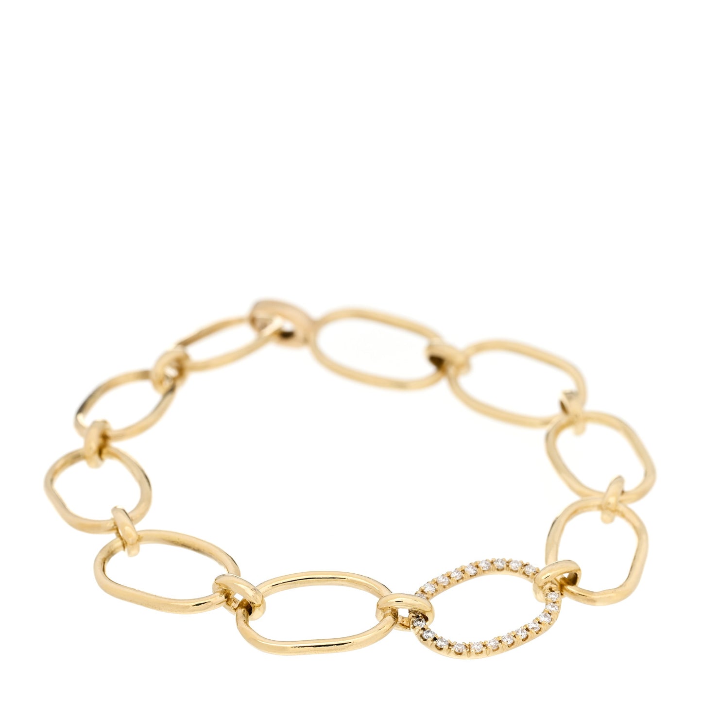 18K Yellow Gold Diamond Large Oval Single Pave Link Bracelet