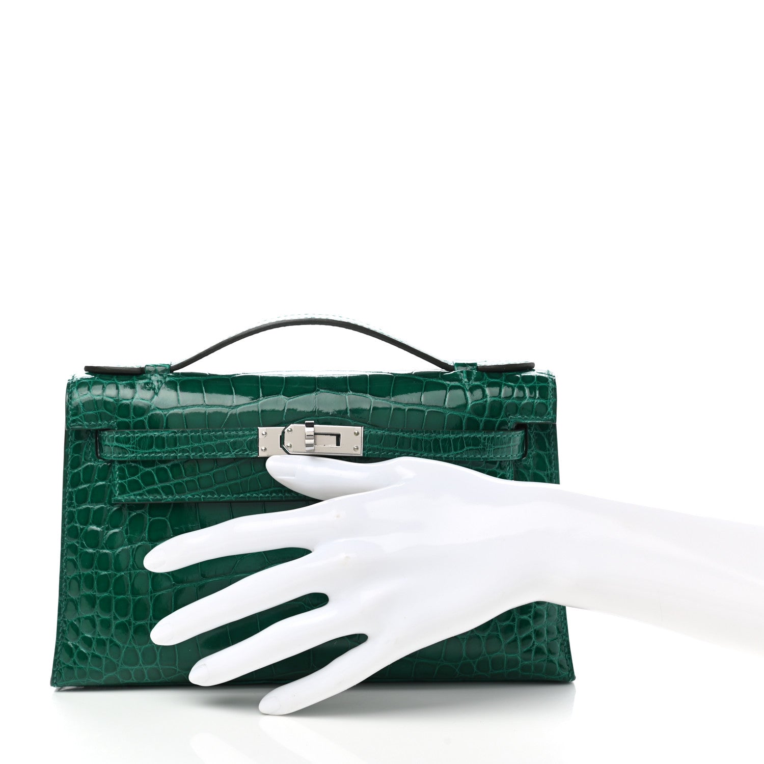 Hermes Shiny Alligator Kelly Pochette Vert Emeraude 2 of 9