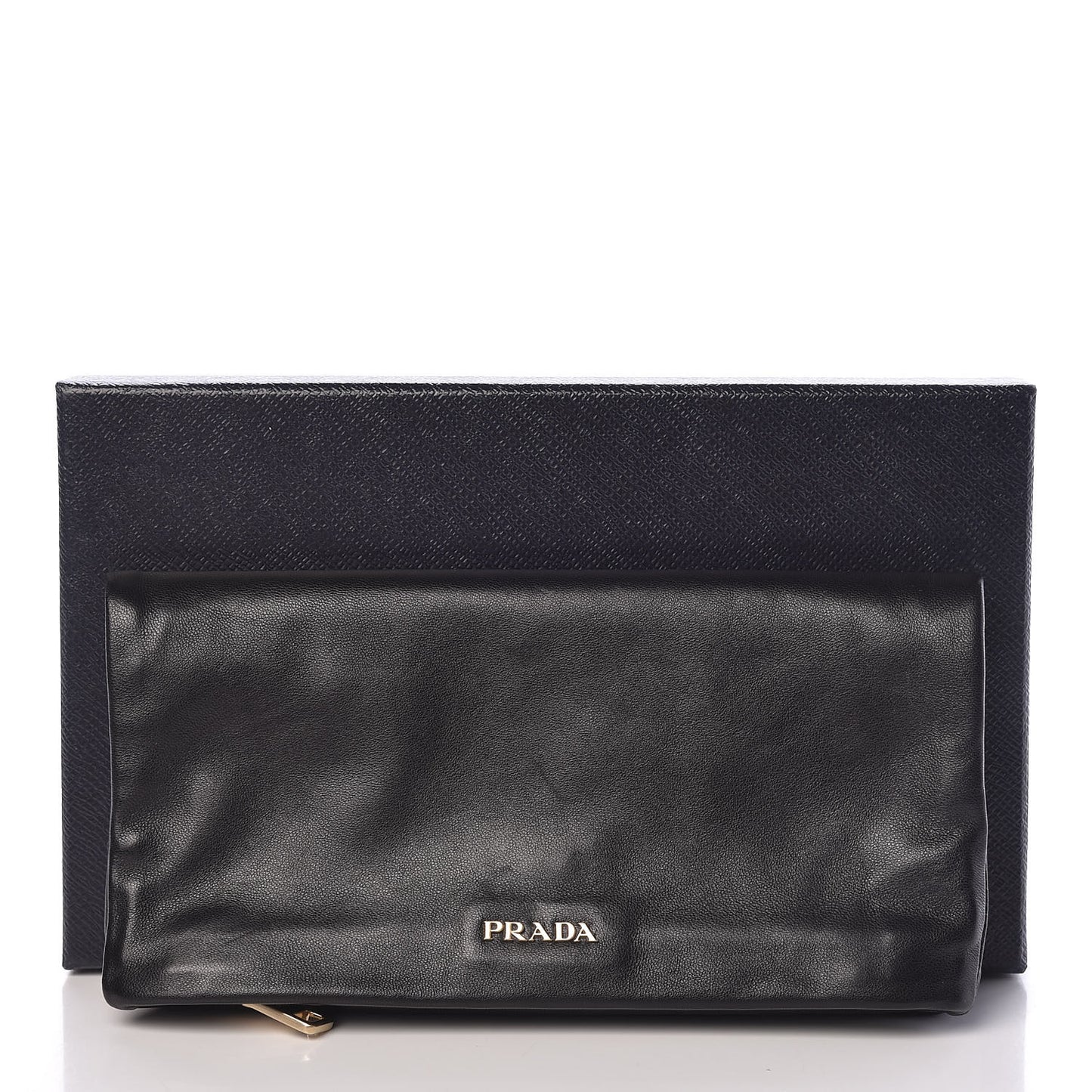 Glace Calfskin Fold Over Clutch Black