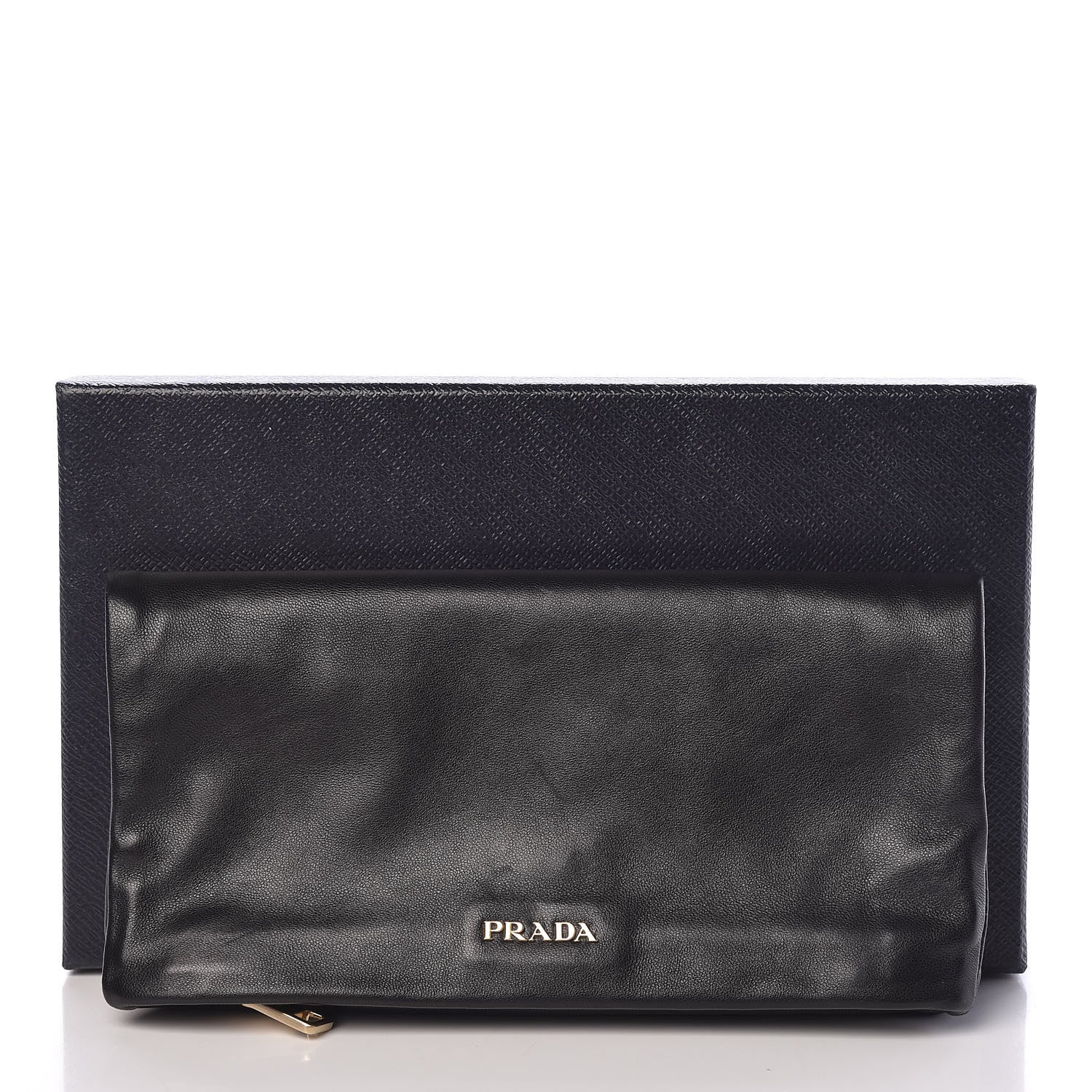 Prada Glace Calfskin Fold Over Clutch Black 9 of 9