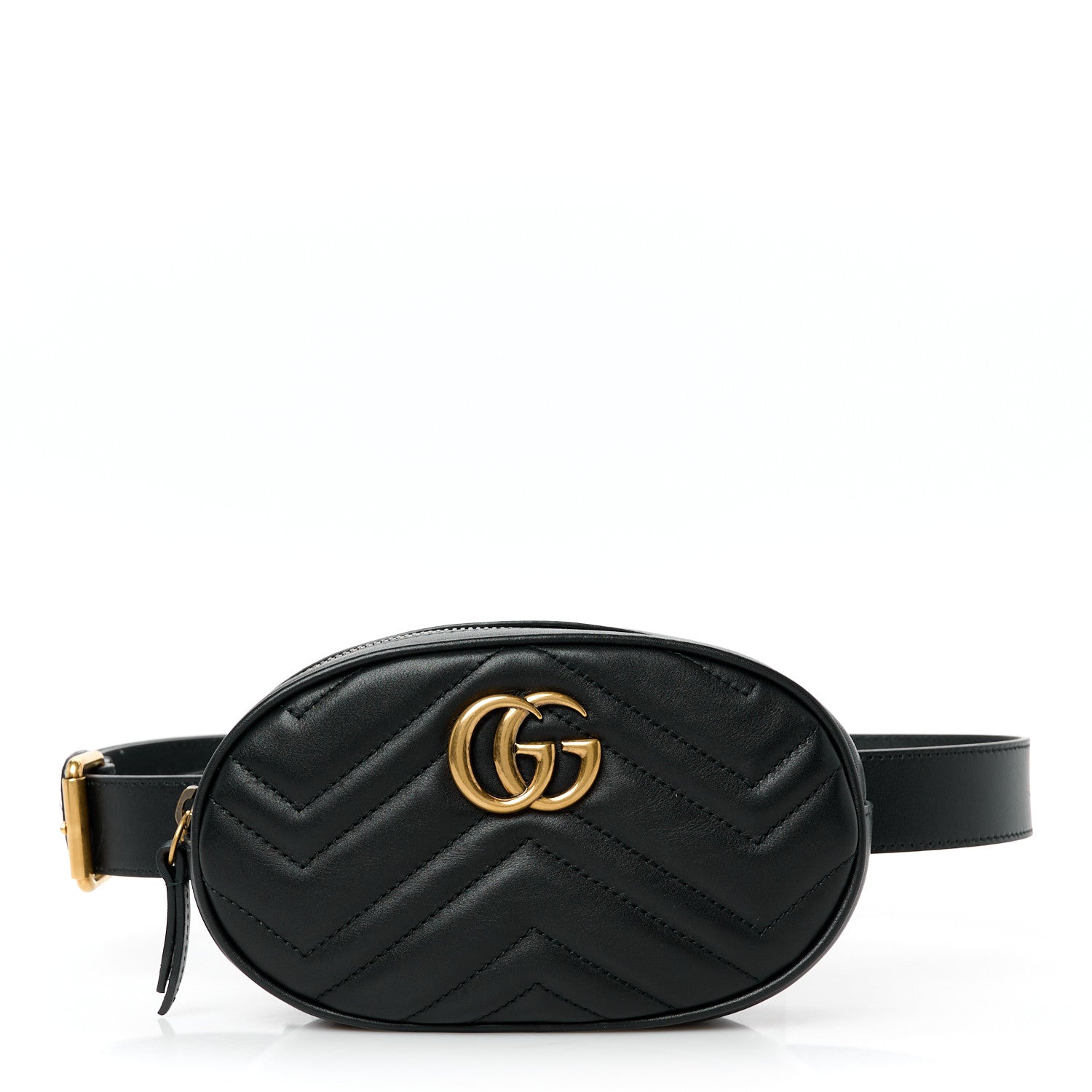 Gucci Calfskin Matelasse GG Marmont Belt Bag 85 34 Black 1 of 12