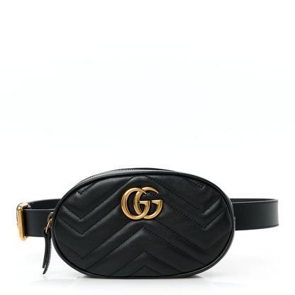 Gucci Calfskin Matelasse GG Marmont Belt Bag 85 34 Black 1 of 12