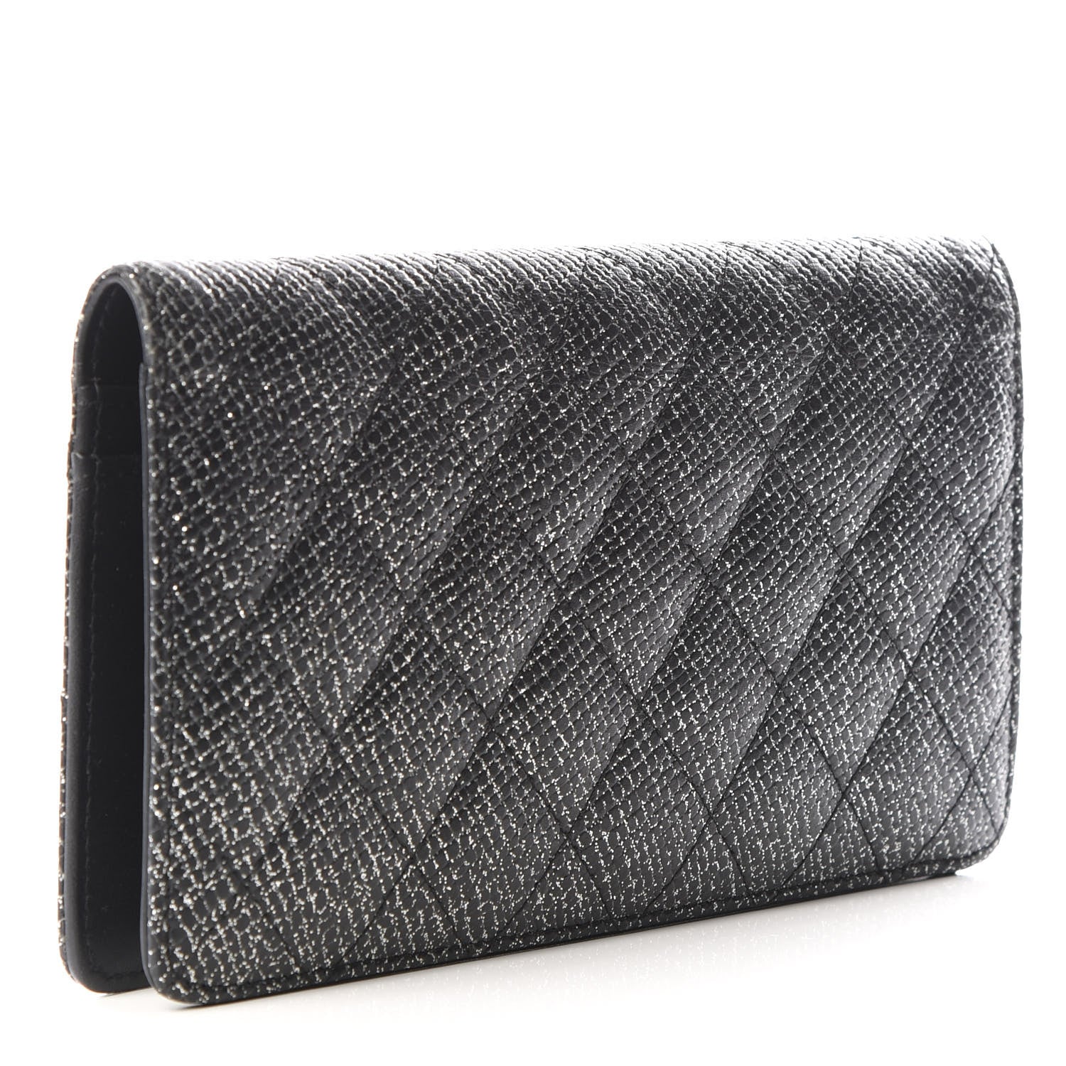 Chanel Glittered Calfskin Quilted Yen Wallet Black 2 of 10