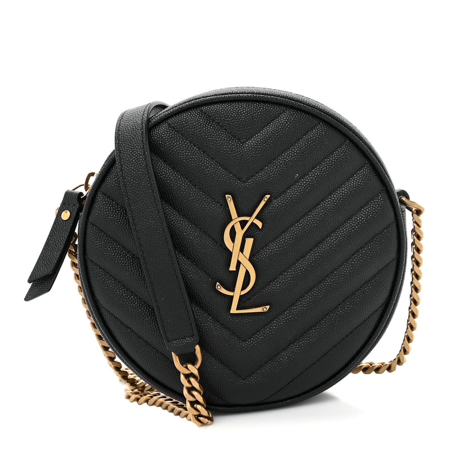 Saint Laurent Grain De Poudre Matelasse Chevron Quilted Round Vinyle Camera Bag Black 1 of 11