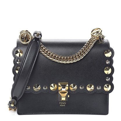 Fendi Vitello Liberty Metal Scalloped Multi Studded Small Kan I Shoulder Bag Black 1 of 9