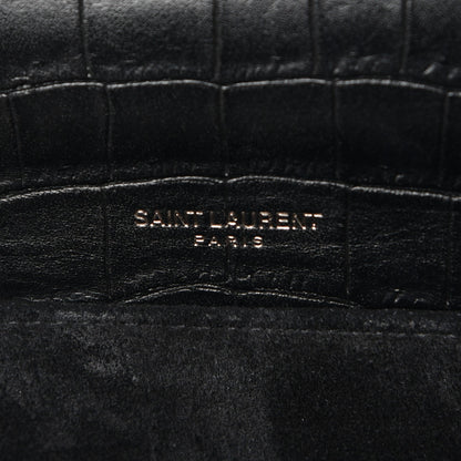 Saint Laurent Calfskin Crocodile Embossed Medium Bellechasse Satchel Matte Black 6 of 9
