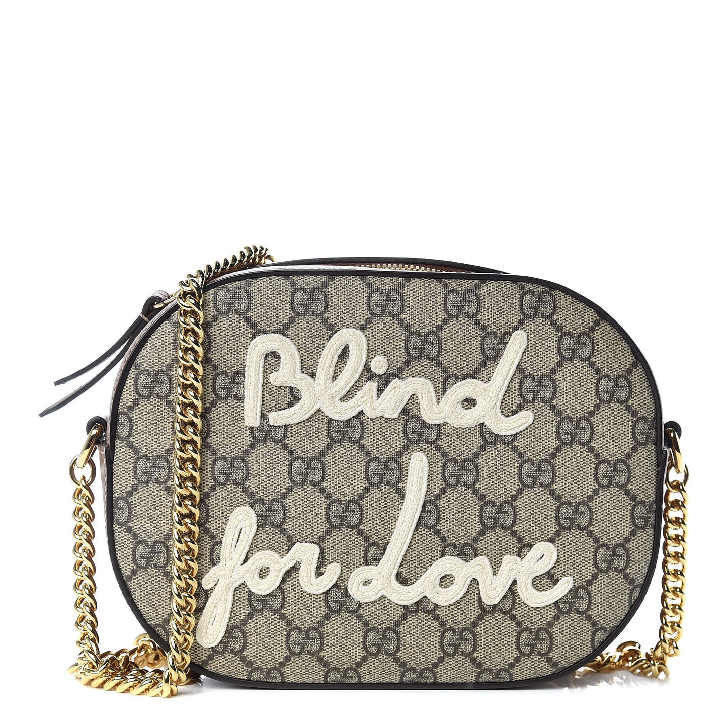 GG Supreme Monogram Blind For Love Embroidered Mini Chain Shoulder Bag Beige Tuscany