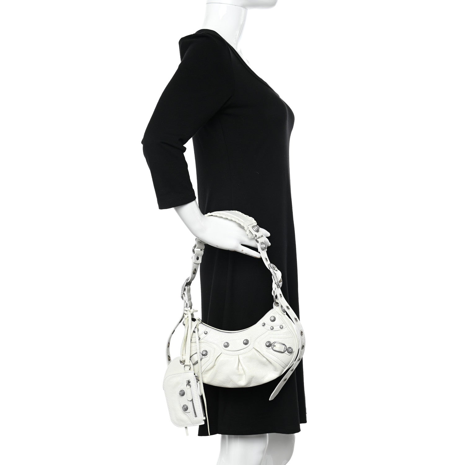 Balenciaga Agneau Arena Crystal Le Cagole Shoulder Bag XS Optic White 2 of 14