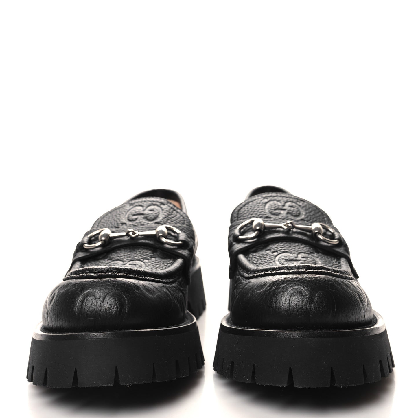Piuma Calfskin Embossed Womens Jeanne Platform Lug Sole 30/45mm Loafers 40.5 Black