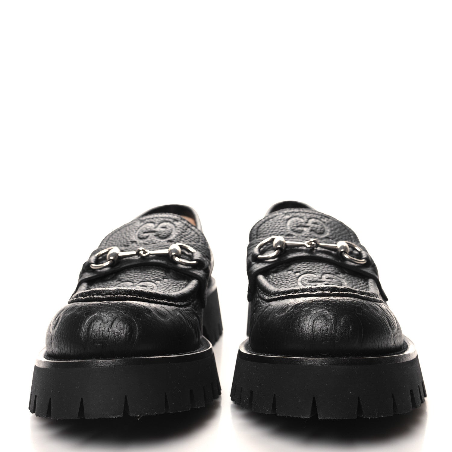 Gucci Piuma Calfskin Embossed Womens Jeanne Platform Lug Sole 30/45mm Loafers 40.5 Black 2 of 8