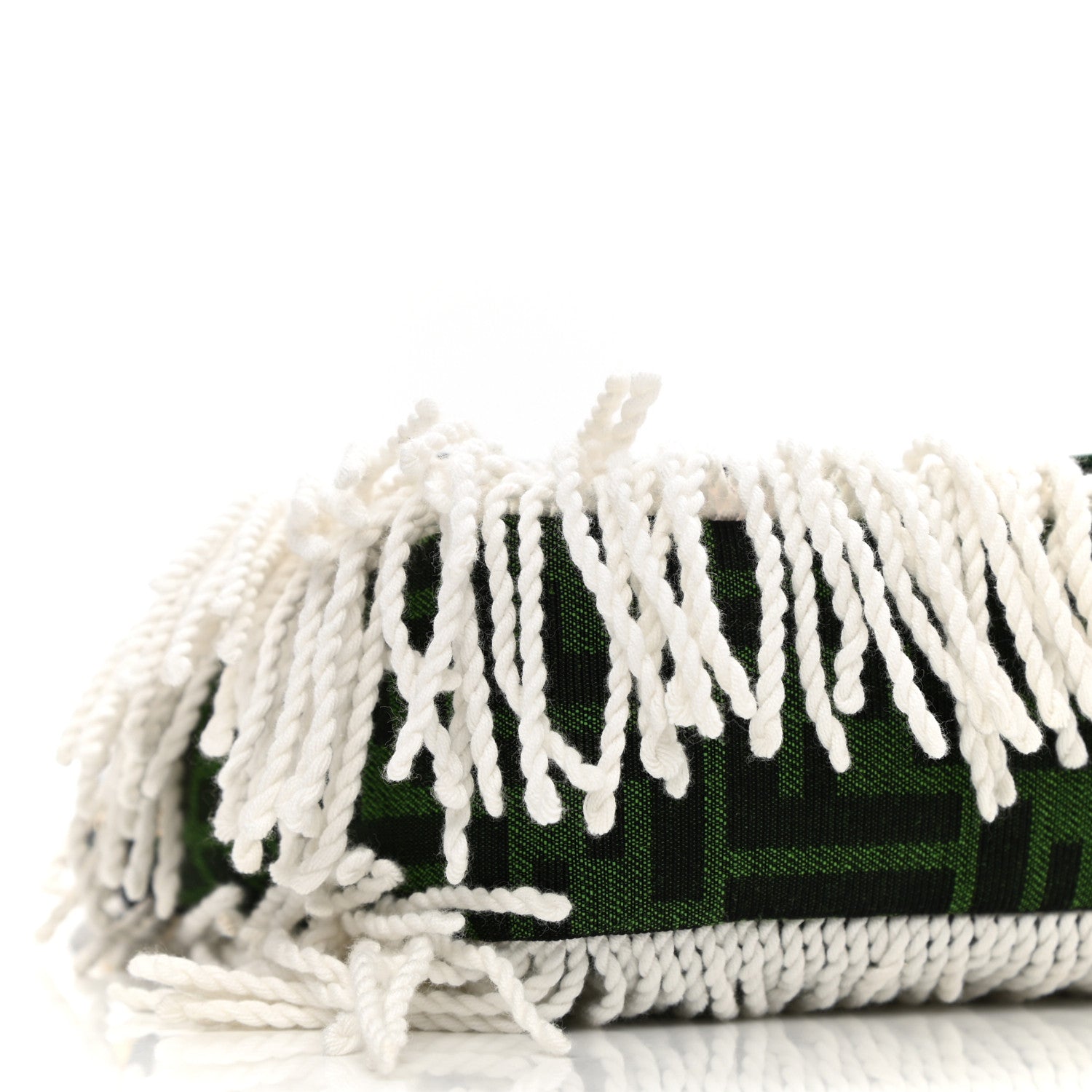 Fendi Fabric Jacquard FF 1974 Fringe Floral Embroidered Baguette Verde Multcolor 9 of 10