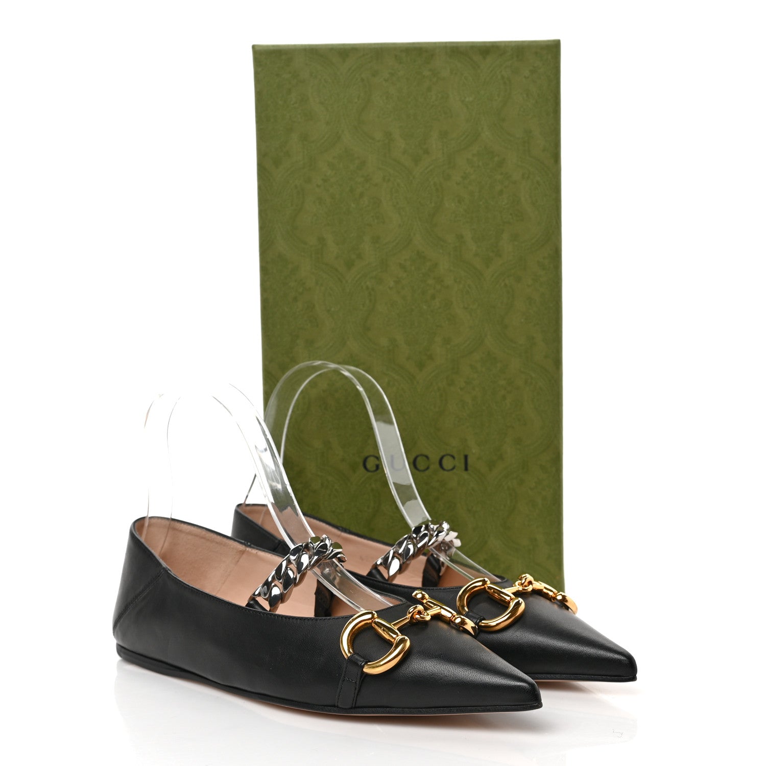 Gucci Nappa Lumiere Deva Horsebit Chain Embellished Flats 36.5 Black 9 of 9