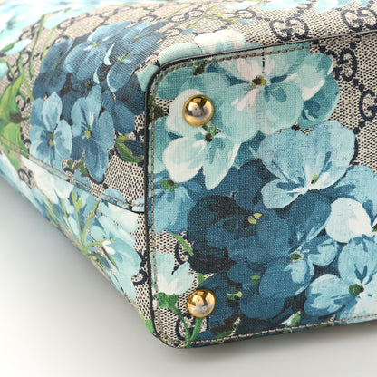 Gucci GG Supreme Monogram Blooms Medium Zippered Bucket Tote Beige Blue Navy Hibiscus Red 8 of 11