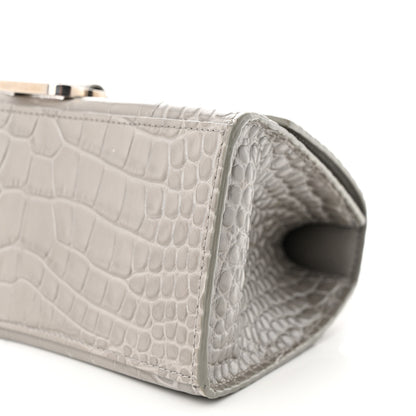 Balenciaga Shiny Calfskin Crocodile Embossed Small Hourglass Top Handle Bag Steel Grey 10 of 13