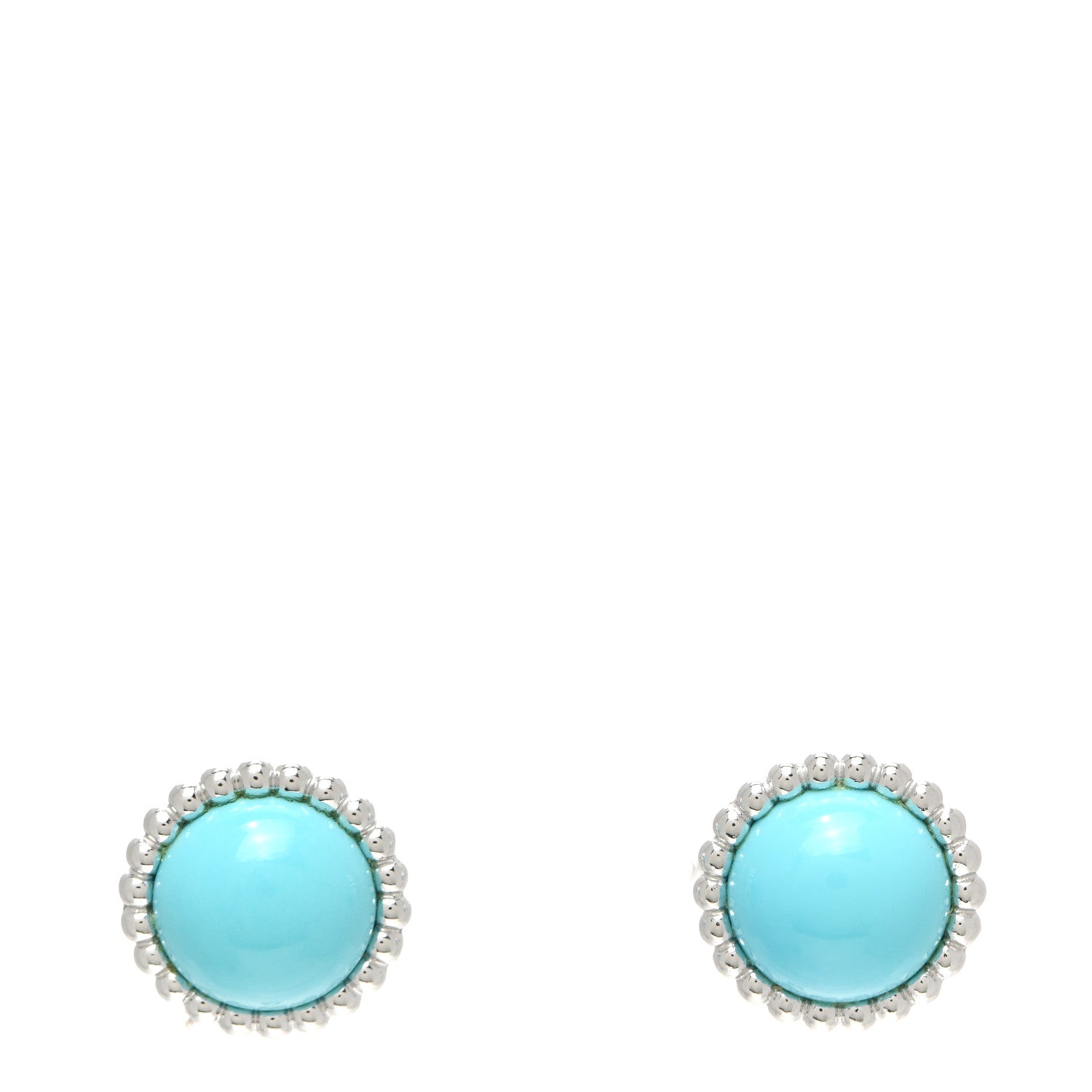 Van Cleef & Arpels 18K White Gold Turquoise Perlee Couleurs Earrings 1 of 6
