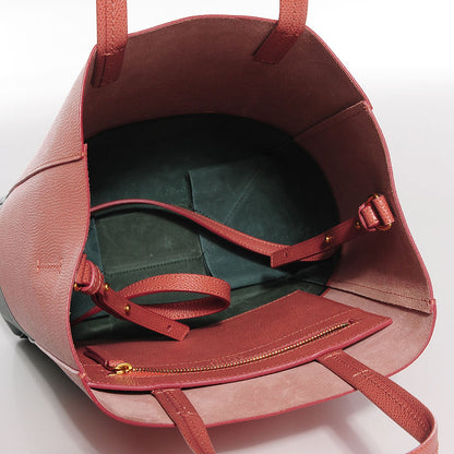 Celine Grained Calfskin Small Vertical Bi-Cabas Terracotta Dark Green 5 of 7