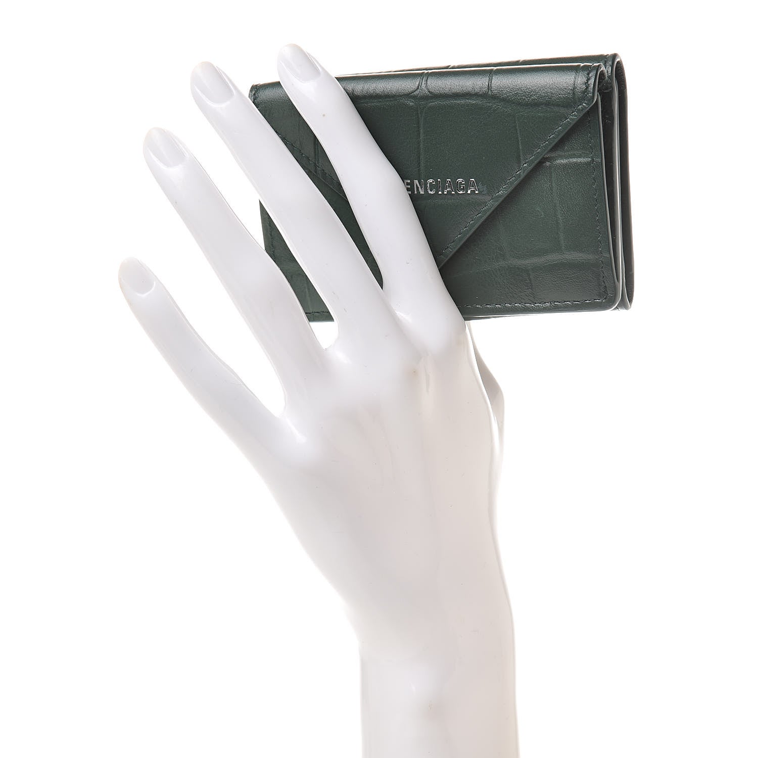 Balenciaga Calfskin Crocodile Embossed Mini Papier Wallet Dark Green 2 of 8