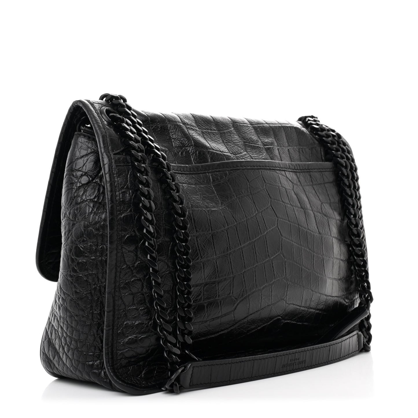 Crocodile Embossed Lambskin Monogram Medium Niki Chain Satchel Black