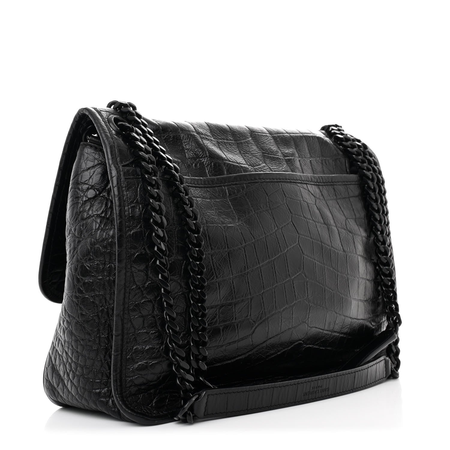 Saint Laurent Crocodile Embossed Lambskin Monogram Medium Niki Chain Satchel Black 3 of 10