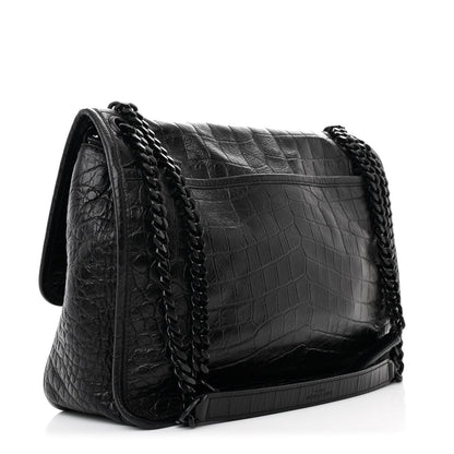 Saint Laurent Crocodile Embossed Lambskin Monogram Medium Niki Chain Satchel Black 3 of 10