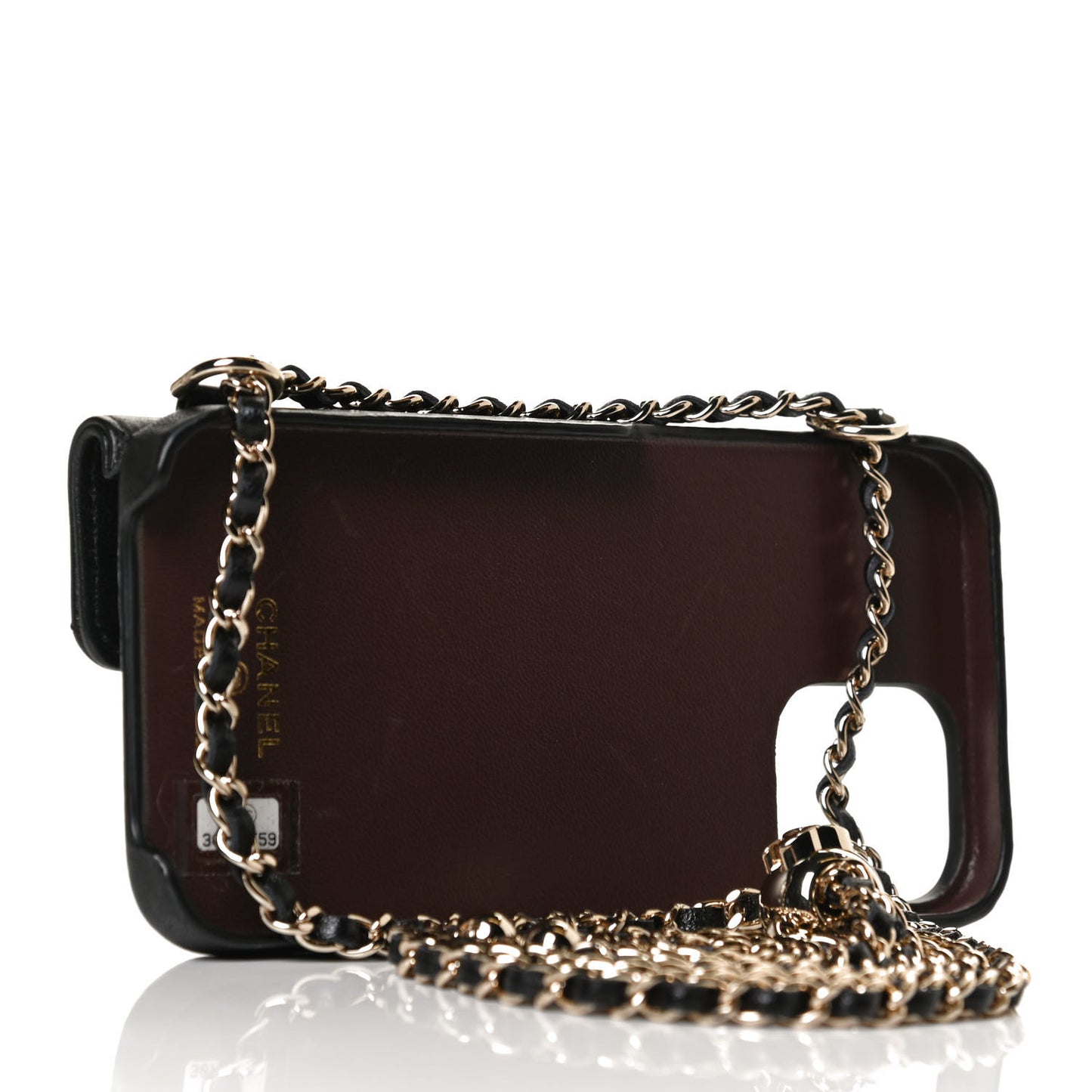 Lambskin Quilted iPhone XII Pro Case With Chain Black